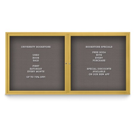 United Visual Products 72"x48" 3-Door Enclosed Outdoor Letterboard, Grey Felt/Gold UV1164D-GOLD-GREY